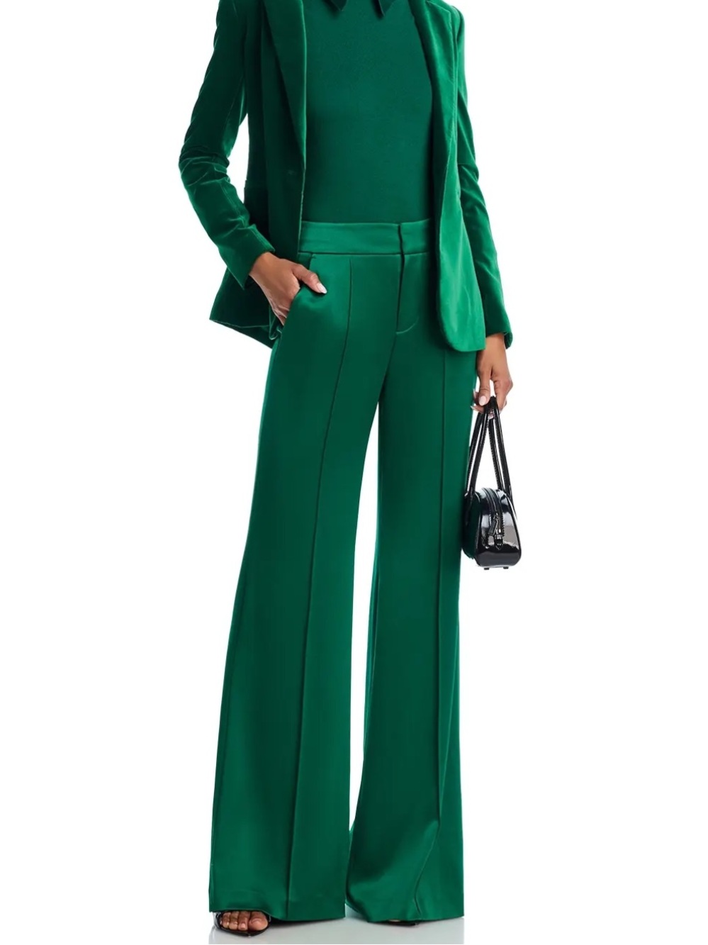 ALICE AND OLIVIA Elegant Green Wide-Leg Dress Pants